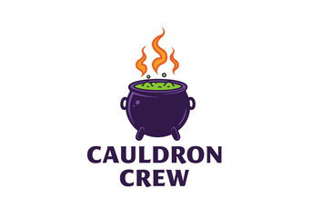 Cartoon Cauldron with Green Potion and Flames