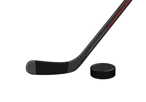Hockey Stick and Puck A CloseUp on transparent background