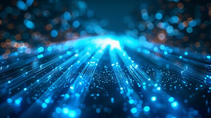 Abstract blue light streaks emanating from a central point creating a futuristic effect look 100