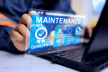 Facility maintenance concept with engineer working on desk in office to inspection planning of machinery for service intervals periods and corrective and preventive maintenance