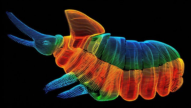 Colorful wireframe insect, abstract, 3D model