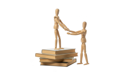 Wooden Figures Handshake On Books
