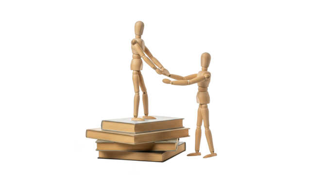Wooden Figures Handshake On Books