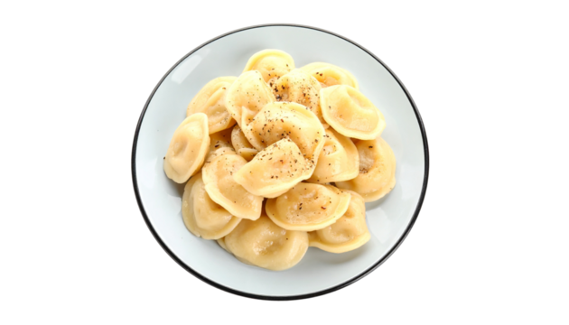 Elegant homemade dumpling arrangement, food photography  isolated on solid white background