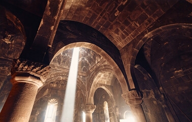Interior of ancient Geghard monastery in Armenia	