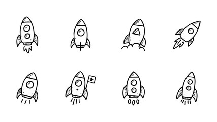 Collection of hand drawn rocket ship vector illustration space travel concept cosmic exploration and discovery