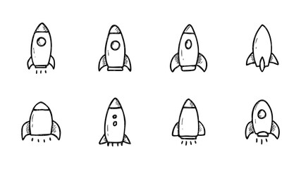 Hand drawn rocket ship illustration set vector space exploration startup concept design elements illustration