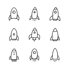 Hand drawn rocket ship vector illustration set space exploration concept graphic design elements icon 100char