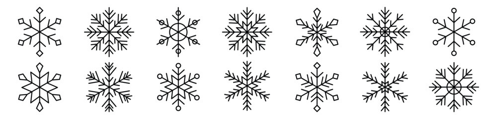 Collection of different form snowflakes vector icon. Winter frost crystal snowflake icon 
