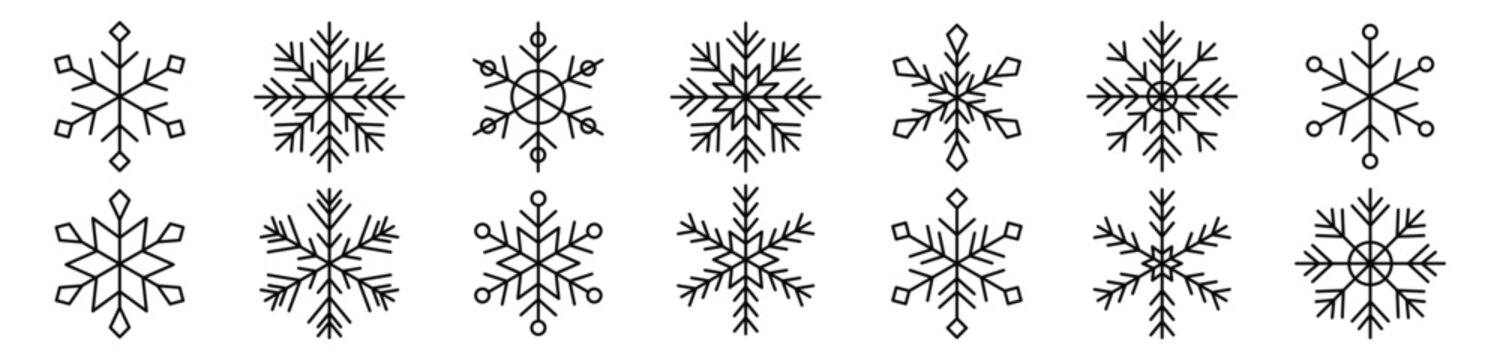 Collection of different form snowflakes vector icon. Winter frost crystal snowflake icon 