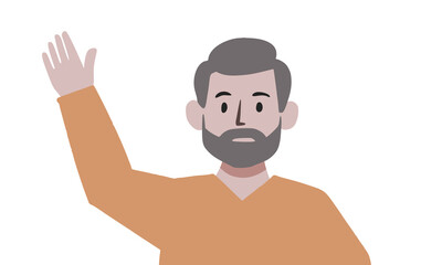 Friendly Cartoon Character Waving in Casual Attire on a White Background