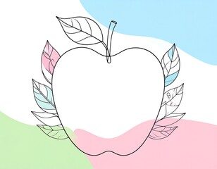 Cute apple outline with pastel leaves