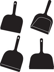 Four black dustpan silhouettes on white background