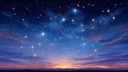 Fototapeta premium Starry night sky at sunrise over a field.