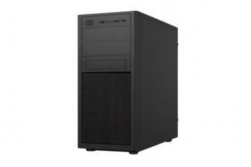 Modern black desktop computer case isolated on transparent background