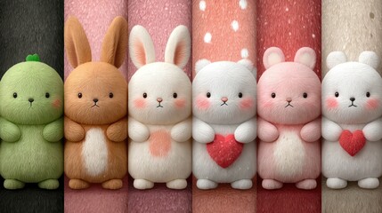 Cute Fluffy Bunnies Kawaii Style Pastel Colors Illustration