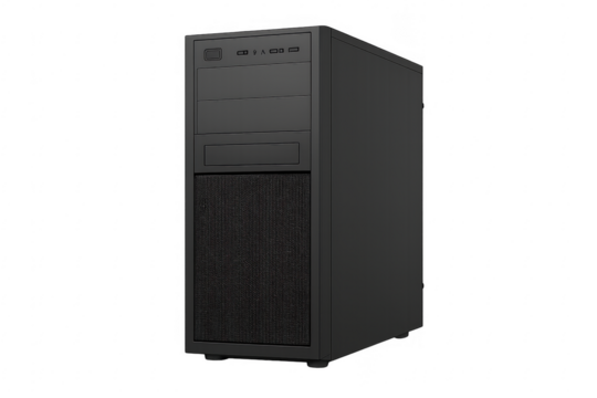 Modern black desktop computer case isolated on transparent background - Powered by Adobe