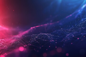 Abstract background with glowing particles and bokeh lights on a dark blue backdrop, an AI technology concept.