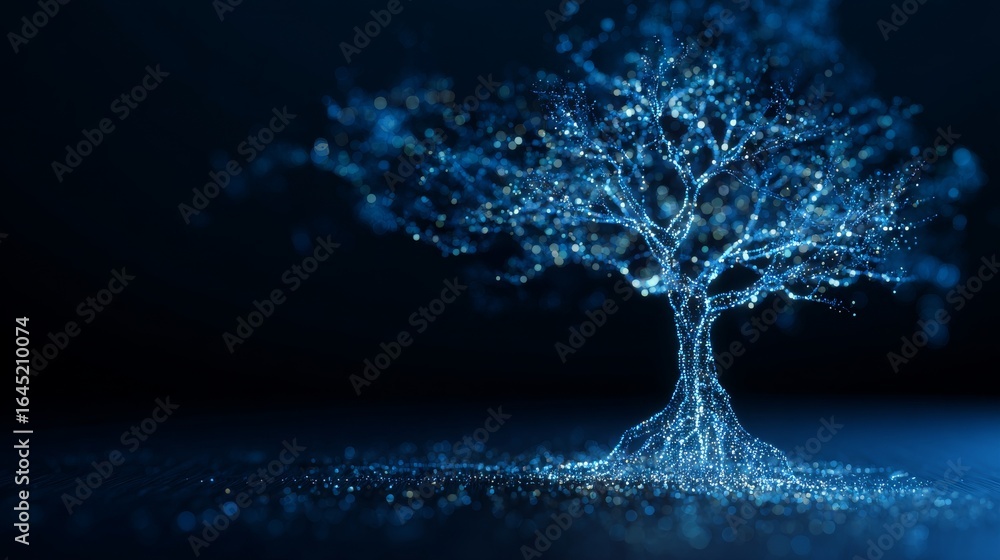 Poster digital tree with glowing particles. futuristic concept. artificial intelligence and data technology