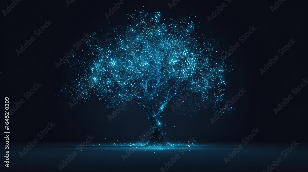 Poster digital tree with glowing particles. futuristic concept. artificial intelligence and data technology