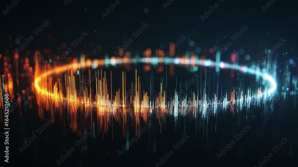 Poster abstract futuristic background. futuristic technology. digital sound waves and data visualizations. 