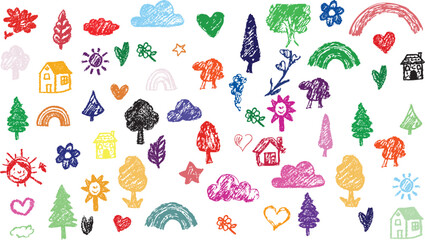 Vector set of colorful crayon doodle art backgrounds, perfect for children’s design, school projects, and playful graphic elements.