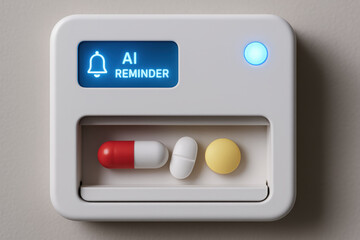 AI reminder device with pills for social health impact and medication management in modern healthcare technology