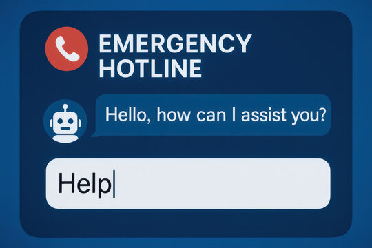 Emergency hotline chat interface with ai assistant for social impact providing help and support in crisis situations