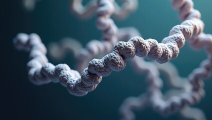 A detailed model of a protein molecule with complex folds and bonds