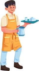 Waiter Holding Tray and Serving Drinks Illustration