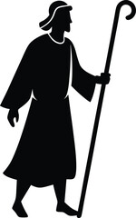 shepherd holding staff on the white background.eps