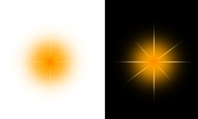 Luminous golden starburst and sun flare, an isolated PNG graphic asset for transparent overlay.

