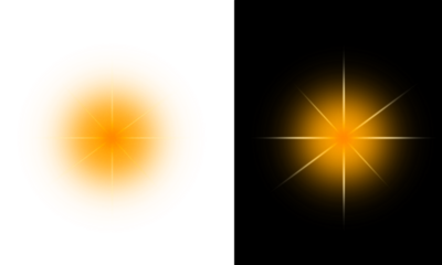 Luminous golden starburst and sun flare, an isolated PNG graphic asset for transparent overlay.
