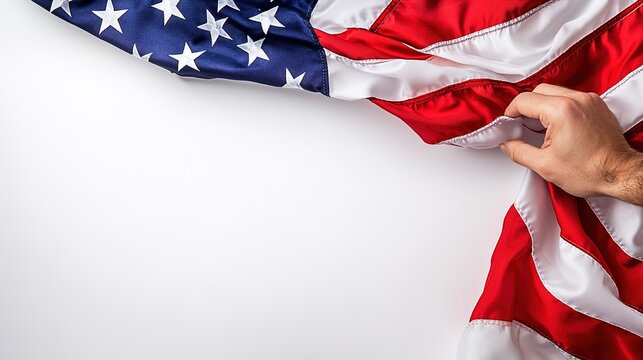 Hand Holding US Flag for Labor Day & Independence Day Patriotic Celebration	
