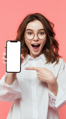 Cheerful Woman Showing a Blank Mobile Screen