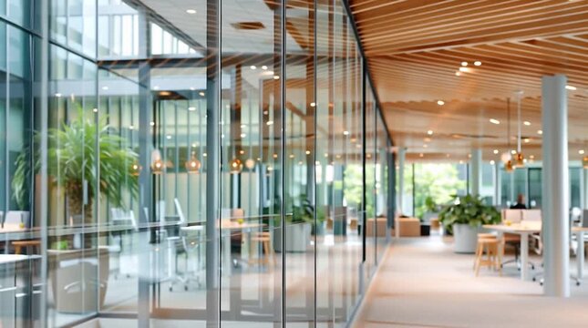 Blurred glass wall of modern business office building at the business center, blur corporate business office background	