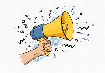 Marketing graphic hand holding speaker megaphone disrupt advertising promotion simple