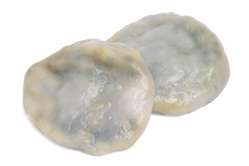 Top view Steamed Dumpling stuffed with Garlic Chives on white background