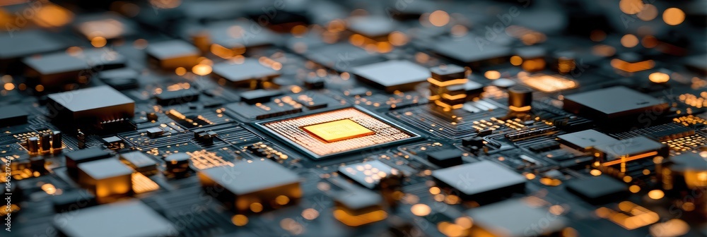 Aufkleber close-up of a circuit board with a central processor chip (1)