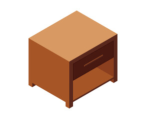 Isometric bedside table. Isometric nightstand. Wooden bedside table. Isometric bedroom furniture. Isometric home furniture
