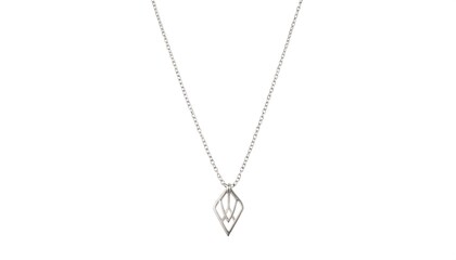 Silver Geometric Diamond Shaped Pendant Necklace on White Background