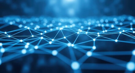 Abstract glowing blue network of connected points and lines representing data flow and connectivity