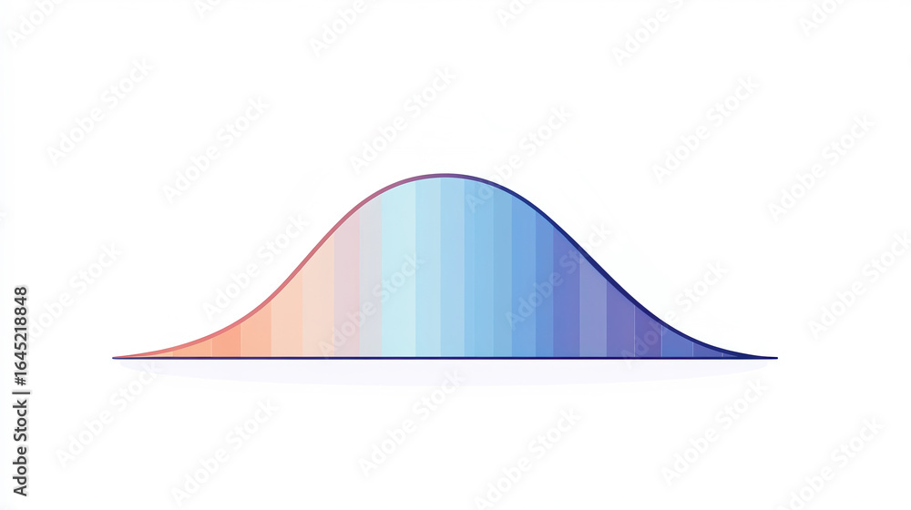 Poster illustration of a normal distribution bell curve with evenly striped gradient from warm red to cool 