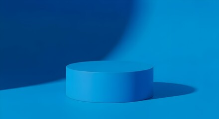 Minimalist blue product display stand on a plain background with shadow effects