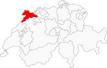 Obraz premium Map of Switzerland highlighting the canton of Jura. Perfect for projects on its unique history, Jura Mountains, watchmaking heritage, and French-speaking