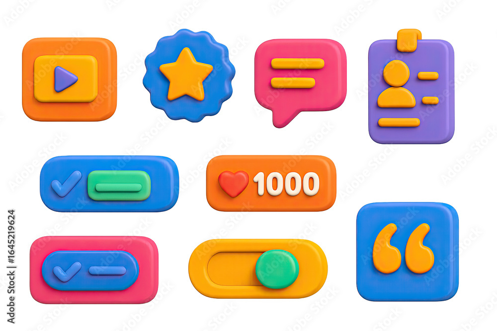 Poster set of colorful buttons with a star and heart on them