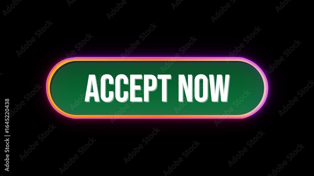 Fototapete accept now button click animation with computer mouse cursor and luxury neon glow colorful border on