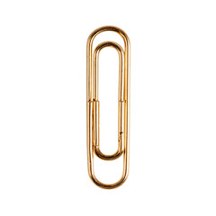 Gold paper clip isolated on transparent background.