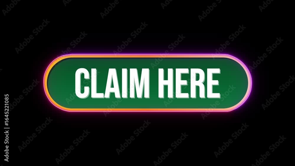 Fototapete claim here button click animation with computer mouse cursor and luxury neon glow colorful border on