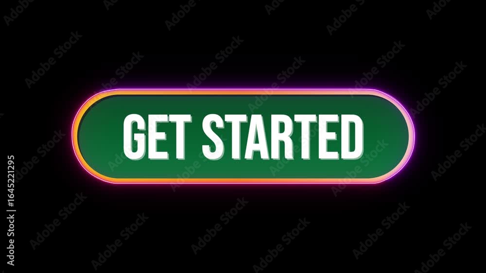 Fototapete get started button click animation with computer mouse cursor and luxury neon glow colorful border o